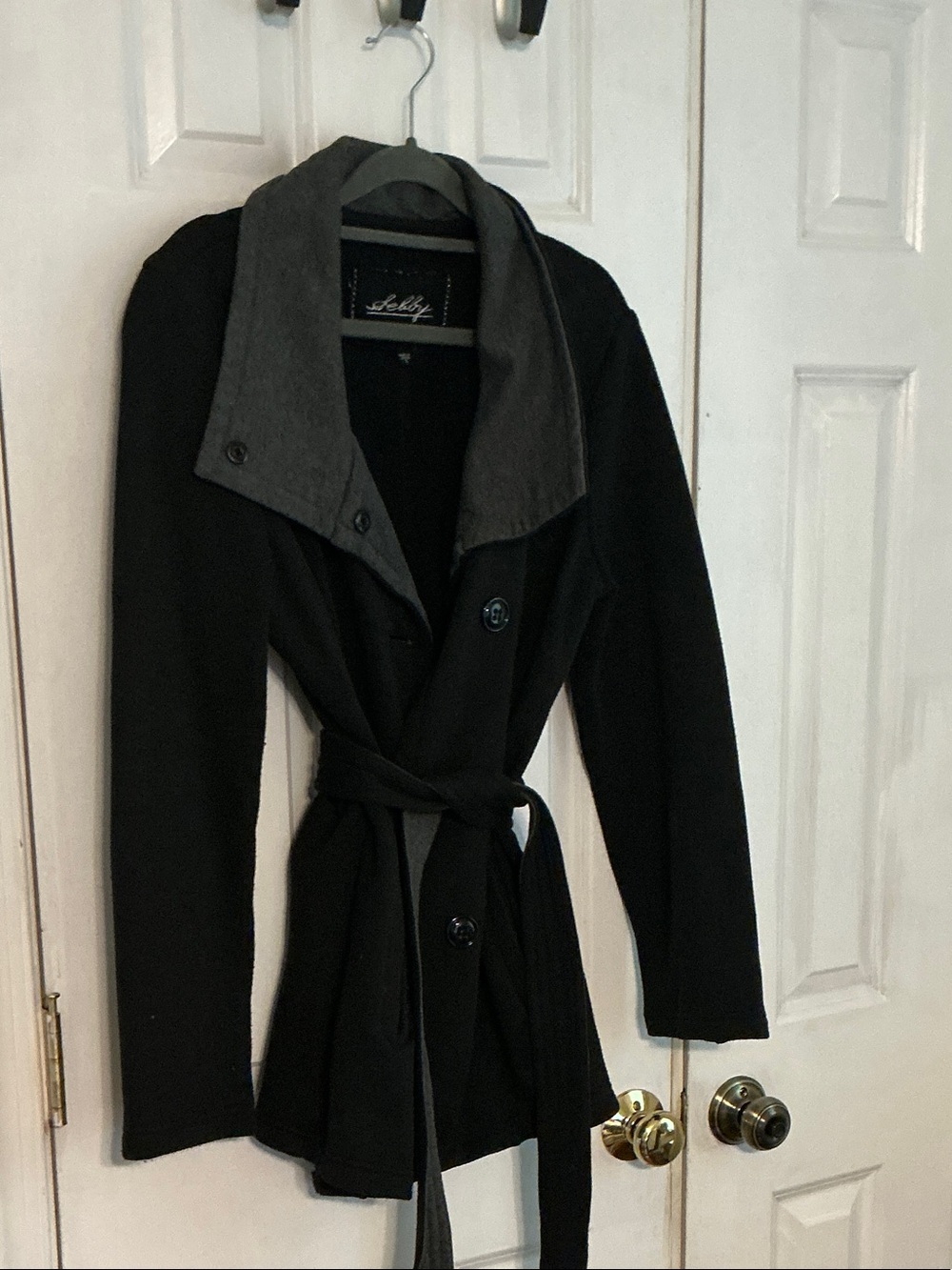 Selby Black Trench Coat with Gray Contrast Collar